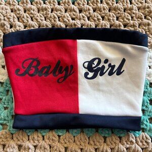 Red White Blue Baby Girl Tube Top Cropped Bandau Shirt Womans sz Small